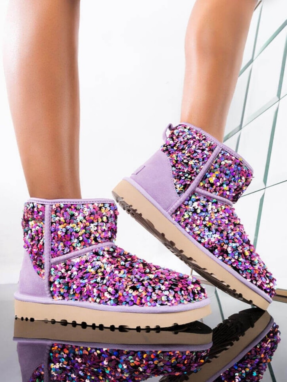 Ugg Classuc Mini Stellar Sequin Boots Vibrant Lilac Frost